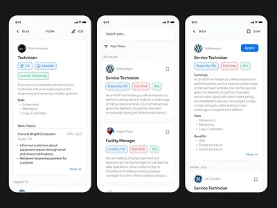 Job Search app application apply design figma icon job search mobile save technitian ui ux