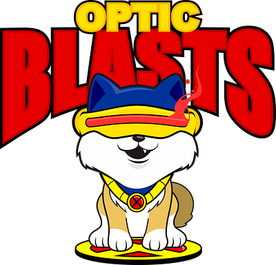 Optic BLAST 2d apparel cartoon character design clothing design comic cute cyclops design dog lover graphic design illustration movie puppy sci fi shiba inu superhero vector x men97