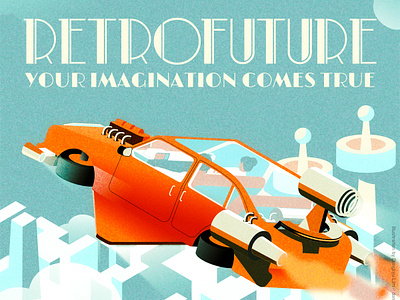 Positive Retrofuturism color flyingcar illustration imagination retro retrofuture vintage