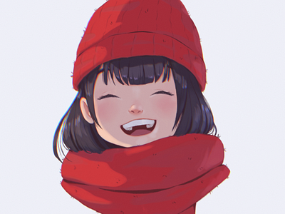 Winter girl anime black character design christmas diana nb digital painting girl illustration manga red scarf smile smiley winter