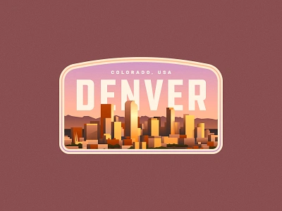 Colorado: Denver badge buildings city colorado denver downtown gradient illustration retro skyline sticker sunset travel usa vintage