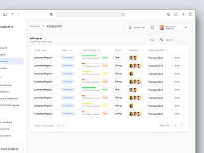 Kurzfilm.io - Project Progress Page animation studio website project progress page saas website ui uiux ux website