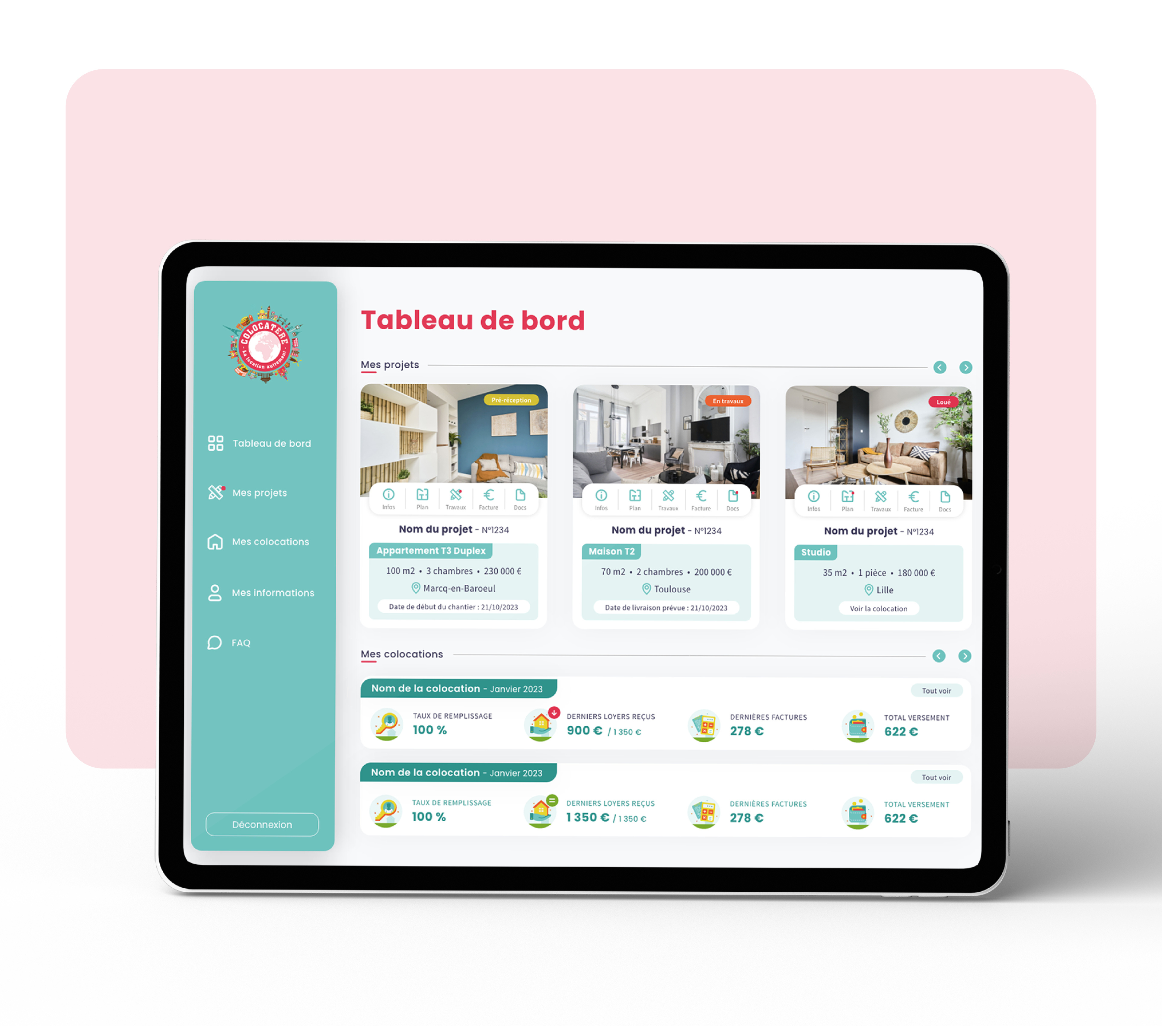 Colocatère Dashboard | Design UX/UI colocatère