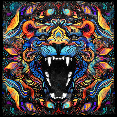 AGGRESSION II abstract animal art digital drawing floral illustration lion neon pattern vector