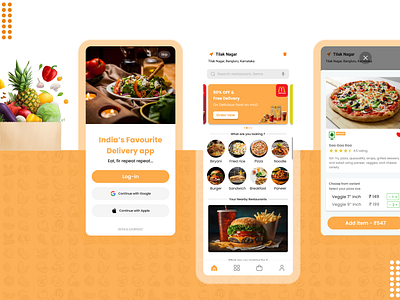 Food Ordering Application app design food ordering home screen onboard ui ux