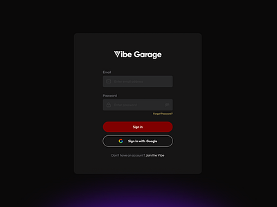 Vibe Garage login page app auth inspiration login music product design shot sign in ui website