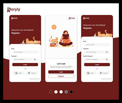 Storyly Book Reading App app design book reading app illustration library onboarding screen ui ux