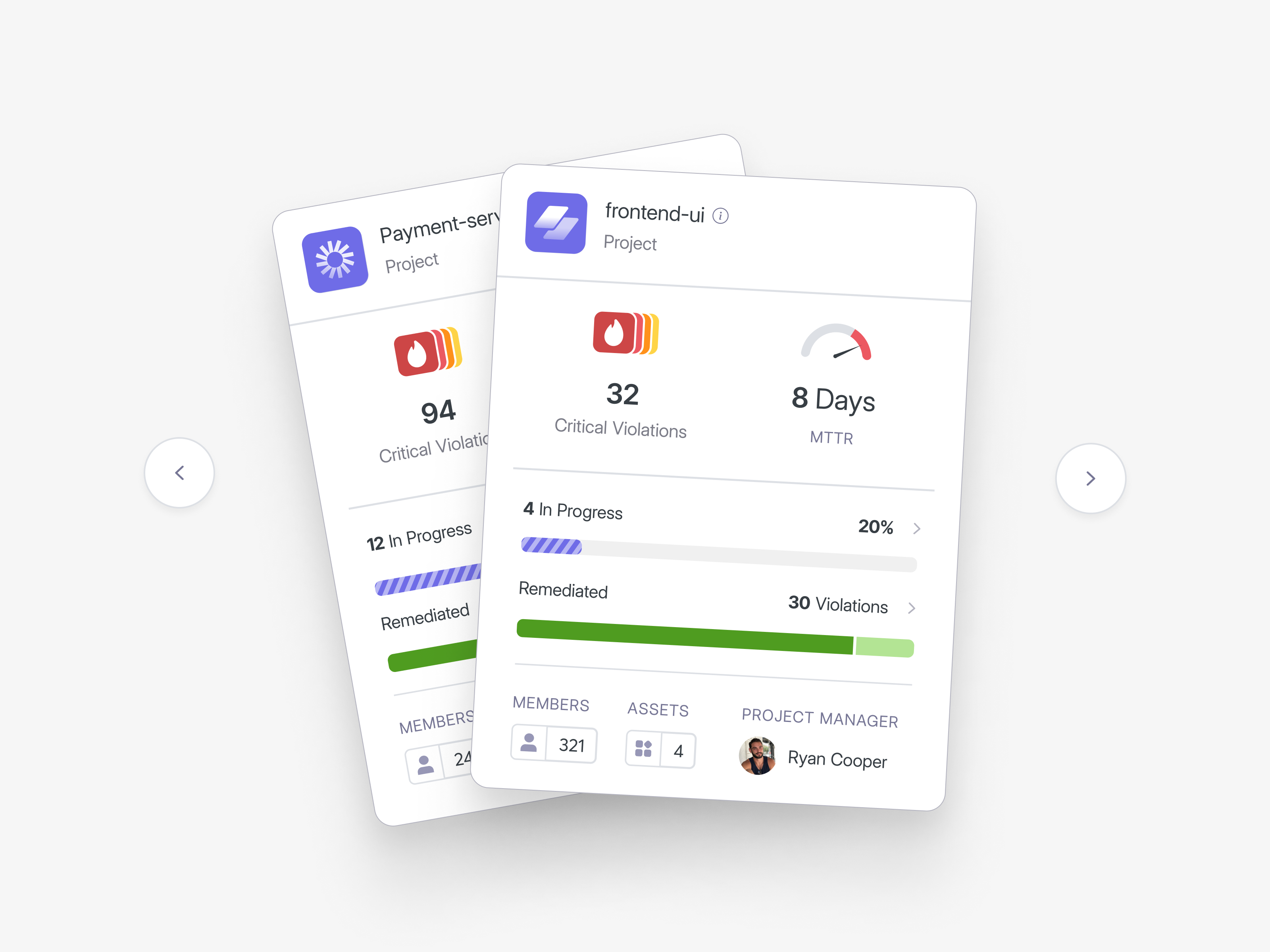 Project Metrics Modal with Violations and MTTR