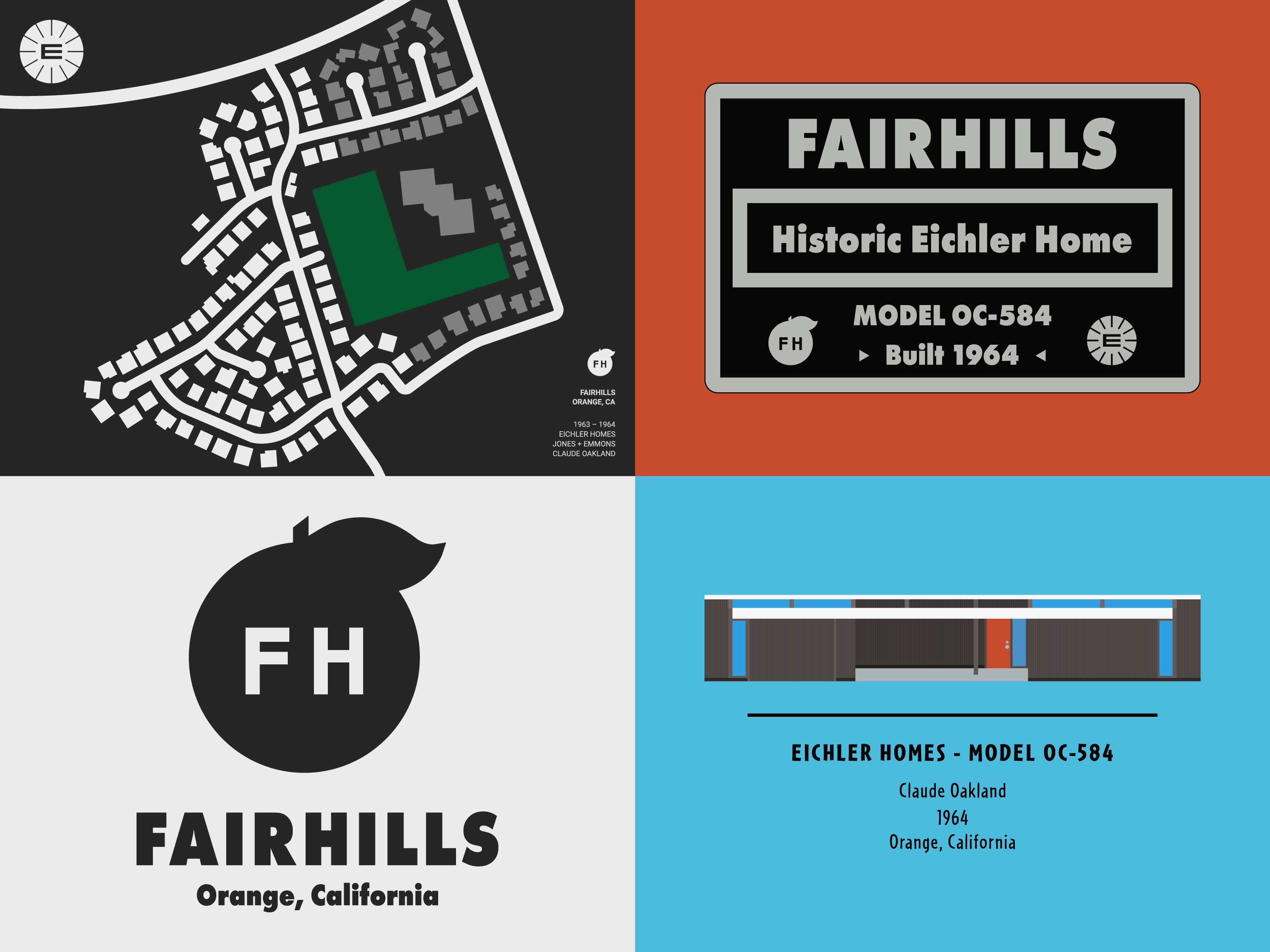 Fairhills Eichler community - custom artwork adobe illustrator architecture california eichler house drawing illustration logo logo design map design map illustration mid century modern minimalism minimalist signage design vector vector art vector illustration