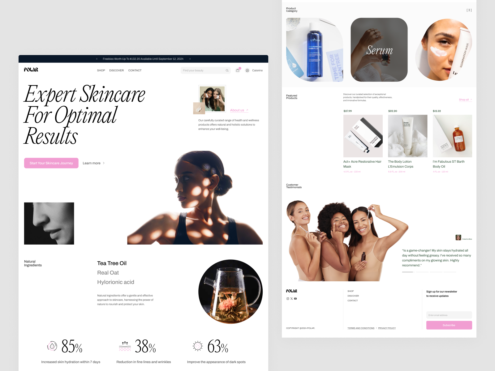 Skincare Cosmetic Website beauty beauty care beauty products bodycare clinic cosmetic cosmetic products cosmetology ecommerce hair care landing page makeup skin skin clinic skincare ui web web design website