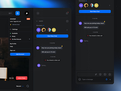 Education learning Platform in Dark chat classes clean courses dark dasboard dashboard design design dropdown education learning live menu messages minimal ui uiux uixamjad