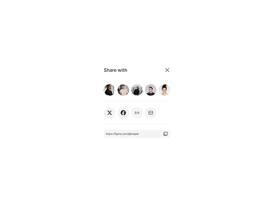 Share with avatars component copy design exploration facebook figma friends light mode link mail people popup product design share modal share with twitter ui users ux x