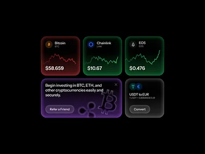 crypto cards analytics cards crypto darkmode design gradient graphs price price ticker ticker ui uxdesign
