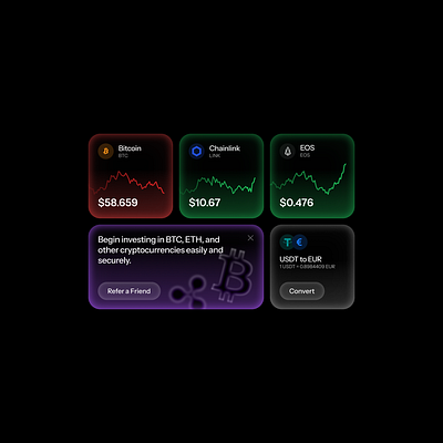 crypto cards analytics cards crypto darkmode design gradient graphs price price ticker ticker ui uxdesign