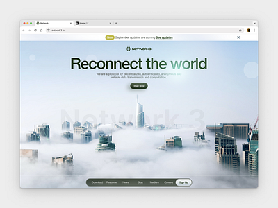 Hero Page Redesign for Network3.ai 💫 3d ai animation clouds crypto dazeign graphic design hero section inspiration network3 reconnect roast ui web3