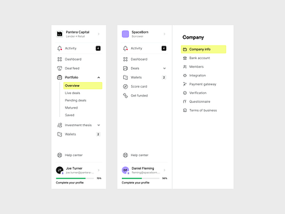 Assetize - Sidebars app application branding defi financial app fintech fintech platform funding app funding platform menu bar navigation profile sidebar user profile visual identity web app