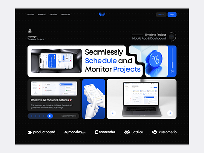 Manatcher - Hero Section blue clean clean design dark finance website hero section landing page landingpage timeline project timeline web timeline website ui ui design ux web website