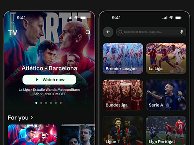 Live Stream Soccer Home App ⚽️ 🟩 app appdesign barca branding championsleague design figma football footballapp green illustration ios logo realmadrid soccer soccerapp ucl ui ux