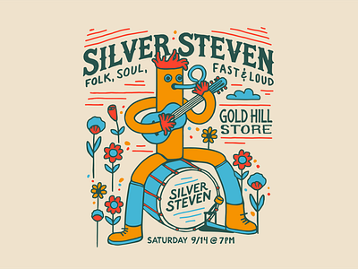 Silver Steven poster color digital drawing drum illustration inspiration music poster silly wacky waving man