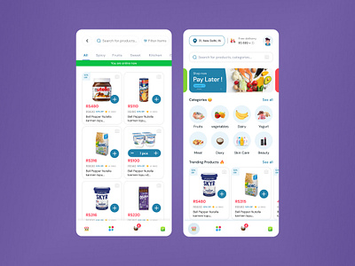 Grocery App Homepage and Product Page app design grocery app grocery app homepage grocery app product page grocery app ui ui