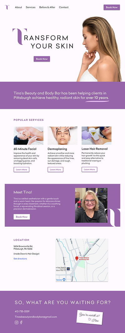 Tina's Beauty Bar - Site Concept business site landing page spa website ui ux