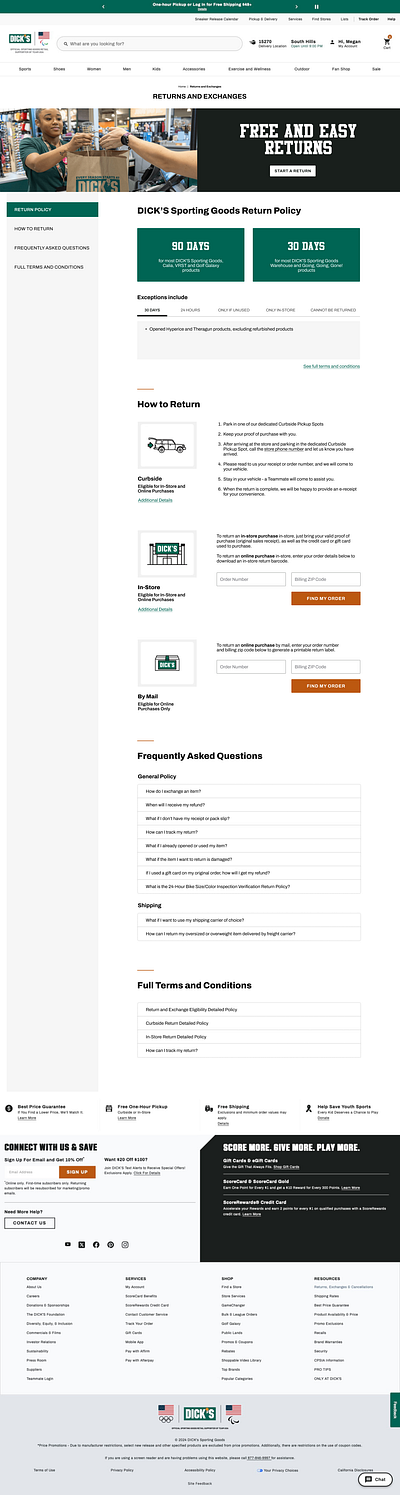 Dicks Sporting Goods Returns Page Concept ecommerce returns sporting goods returns sporting goods site ui ux