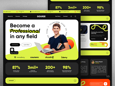 Gourze - Online Course branding clean design course design e learning landing landing page online course page study study website ui uiux ux web web interface website