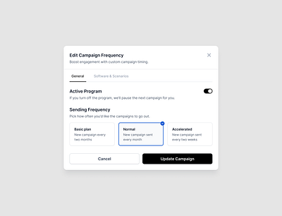 Campaign Frequency Modal modal options ui ux white