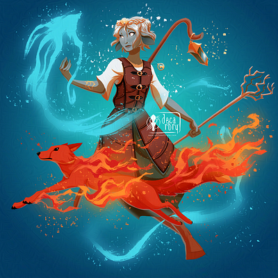 fire and flood character art fantasy art game art illustration portrait