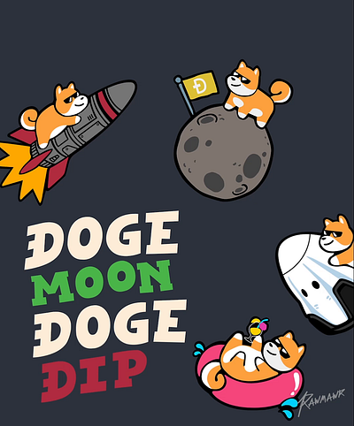 Doge Meme Illustrations with Animation animation crypto cryptocurrency dip doge illustration meme moon rocket