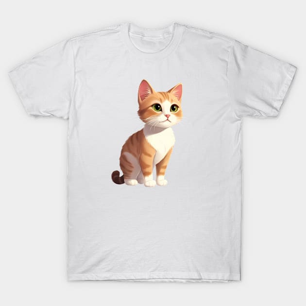 little cat cute with orange and white fur illustration T-Shirt