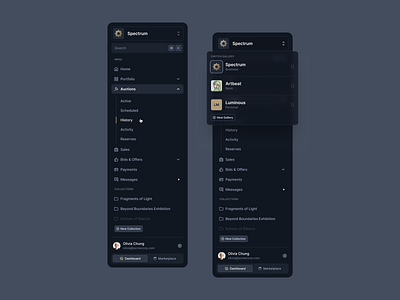 Gallery Dashboard - Sidebar app design art dashboard design ecommerce gallery marketplace museum product design sidebar ui ux web design