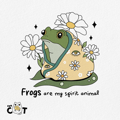 Frogs are my spirit animal funny frog groovy frog illustration pod print on demand retro retro design retro frog