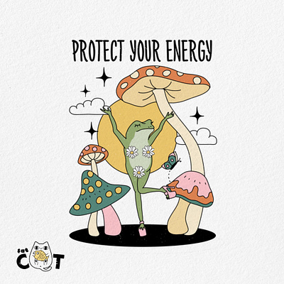 Protect your energy funny frog groovy frog illustration pod print on demand retro retro design t shirt design