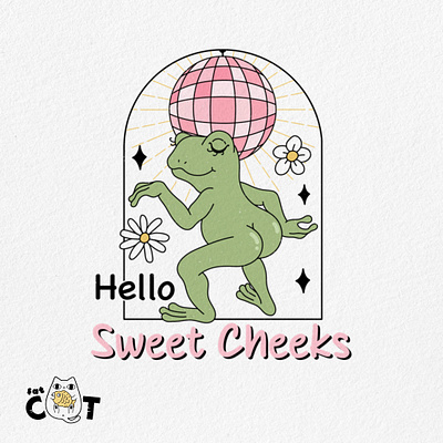 Hello Sweet cheeks funny frog groovy frog illustration pod print on demand retro retro design retro frog t shirt design