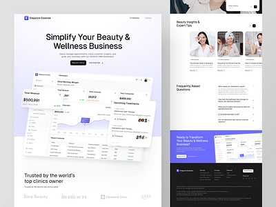 Elegance Essence - Beauty and Wellness Dashboard Landing Page analytic beauty clean clinic crm crm design dashboard design dashboard landing page dashboard website design insight landing page minimalist product web sales ui ux web design website wellness