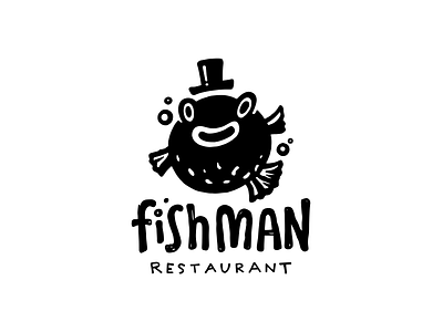 Fishman character fish fugu logo logotype restaurant