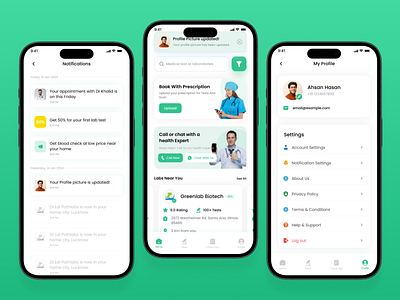 Health Care app Design app app design branding dailyui design health care home page mobile app noticifarion profile page ui ux