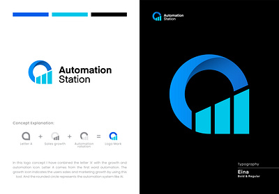 Letter A Financial growth logo for Automation Station ai logo app logo automation branding automation logo automation station brand book brand identity brand style guide data driven data logo finance logo financial growth logo fintech logo letter a finance logo letter a logo logo logo design software logo tech logo technology logo