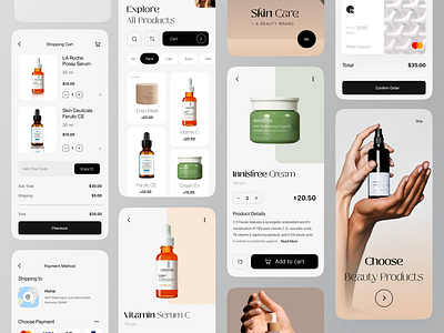 Skin Care App design beauty app beauty product app body care cosmetic app cosmetics e commerce app ecommerce store face care ios mobile app online shopping app product design skin care app skincare app design store ui ux