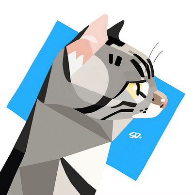 Rocko (Rocky) abstract cartoon cat cute digital painting illustration meow pet portrait shapes simplistic stephen despins