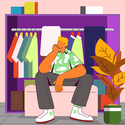 Illustration of a man selling clothes flat design flat illustration graphic design illustration shop ui vector