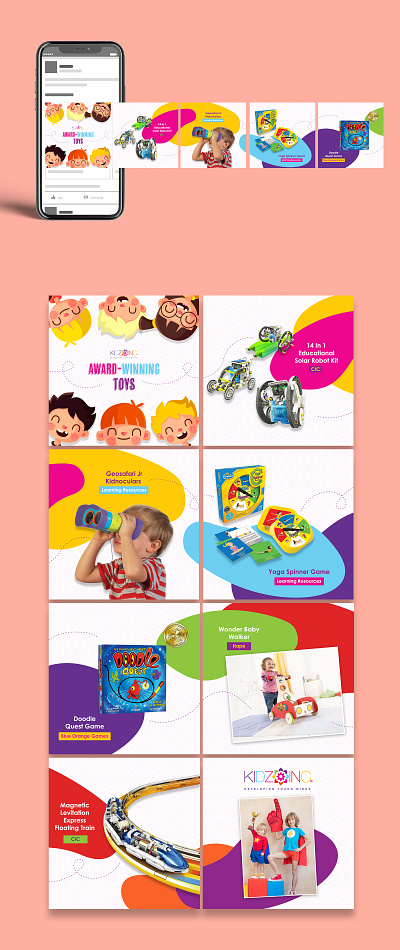 KidzInc Award Winning Toys Carousel Ads ads advertising australia banner branding carousel children company cute design digital facebook graphic illustration instagram layout media online social toys