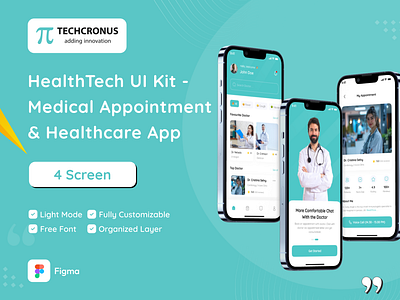 🔗 HealthTech UI Kit - Medical Appointment & Healthcare App 🔗 adobe illustrator booking app clean ui customizable ui kit doctor appointment app figma ui kit free fonts health app design healthcare solution healthcare ui healthtech ui kit light mode ui medical app design medical tech design medical ui mobile app design mobile ui design organized layers uiux design user interface