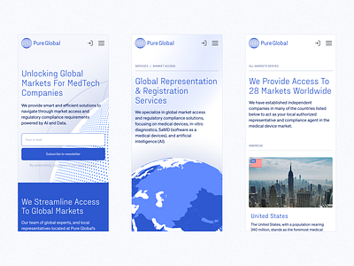 Pure Global — Global Markets access companies design global header health healthcare hero markets med medtech mobile product design services ui ux web website