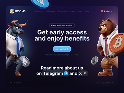 BOOMS Game website crypto cta game hero illustration landing page main page ui web website