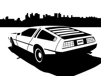 Back to the Future's DeLorean DMC-12 back to the future black and white vector design dmc 12 flat vector graphic design negative space vector vector illustration