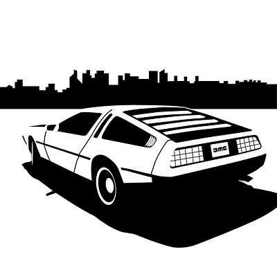 Back to the Future's DeLorean DMC-12 back to the future black and white vector design dmc 12 flat vector graphic design negative space vector vector illustration