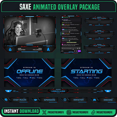 Professional Blue Stream Overlay I Twitch Overlay web dessign