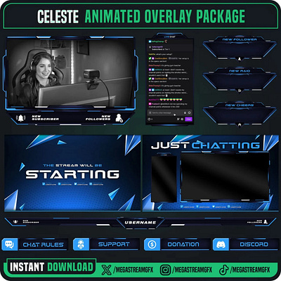 Professional Cyan Stream Overlay I Twitch Overlay professional overlay